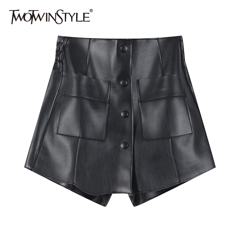 

PU Leather Wide Leg Shorts Skirts For Women High Waist Chic Black Short Female Fashion Clothing Stylish 210521
