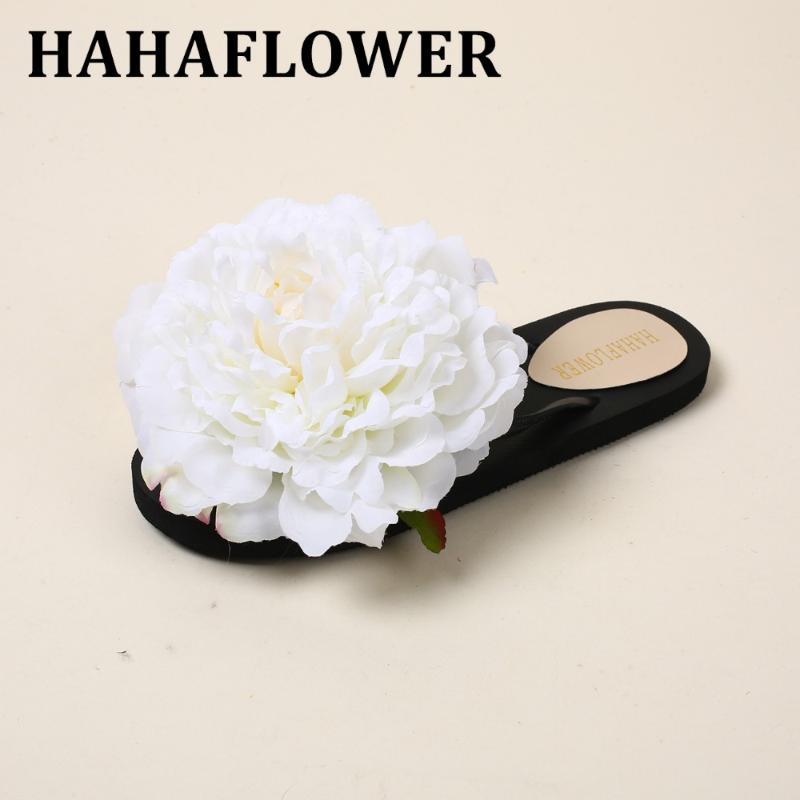 

Slippers HAHAFLOWER Summer Women's Beach Blue Flower Fashion Flat Sandals Flip Flops Women Shoes A47, Black
