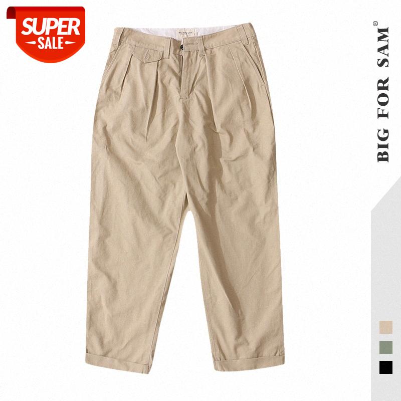 

Wear Japanese solid color loose casual pants men's cropped trousers daddy #yf4g, Black