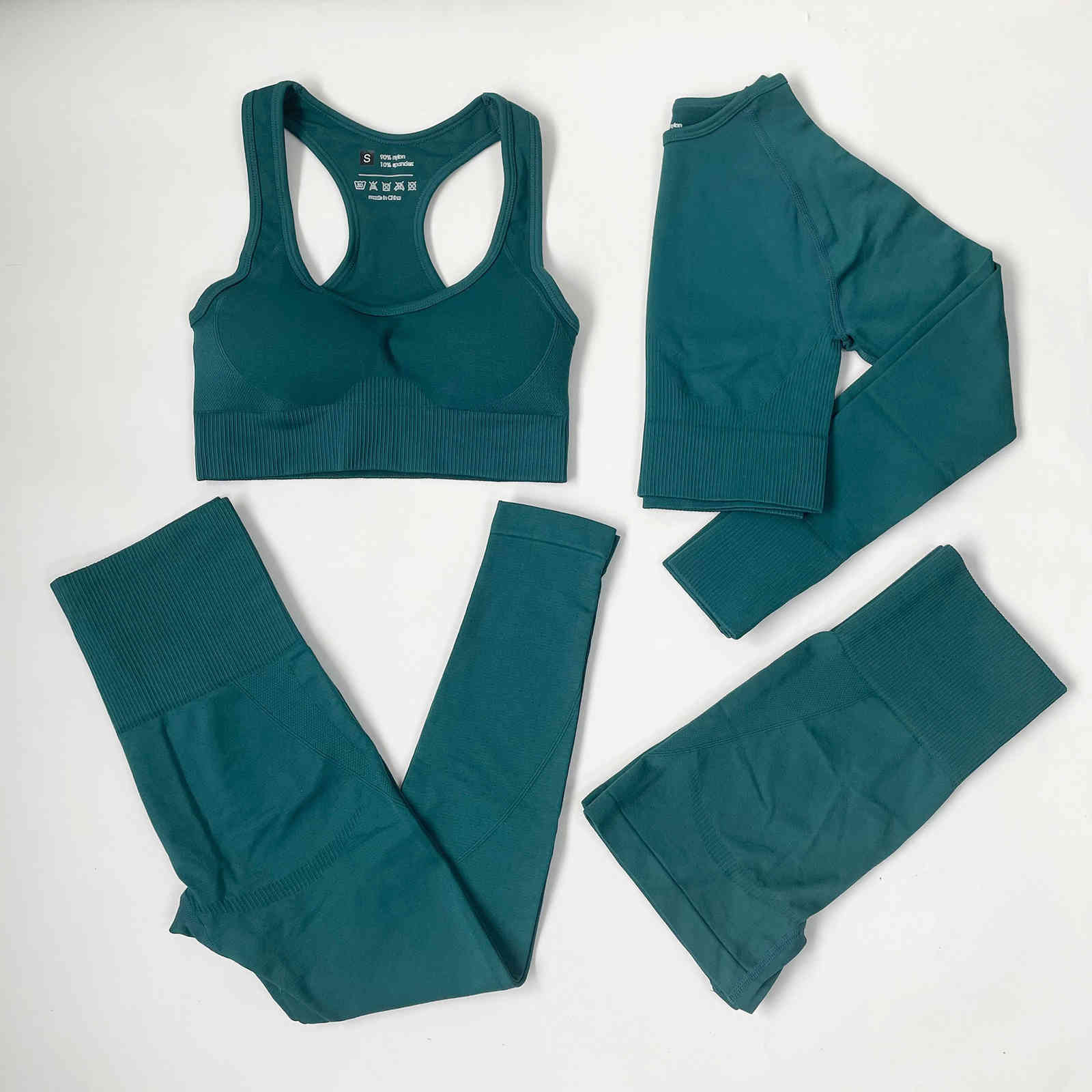 

Seamless Yoga suit quick drying knitted high waist hip lifting Pants Sports Fitness, Four piece rust red