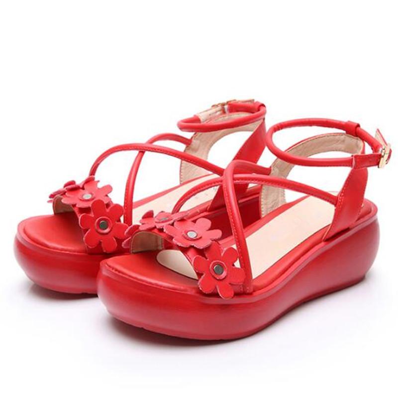 

Flowers Summer Leather Sandals Women Fashion Comfortable Light Non-slip Platform Shoes Woman Wedge, Black
