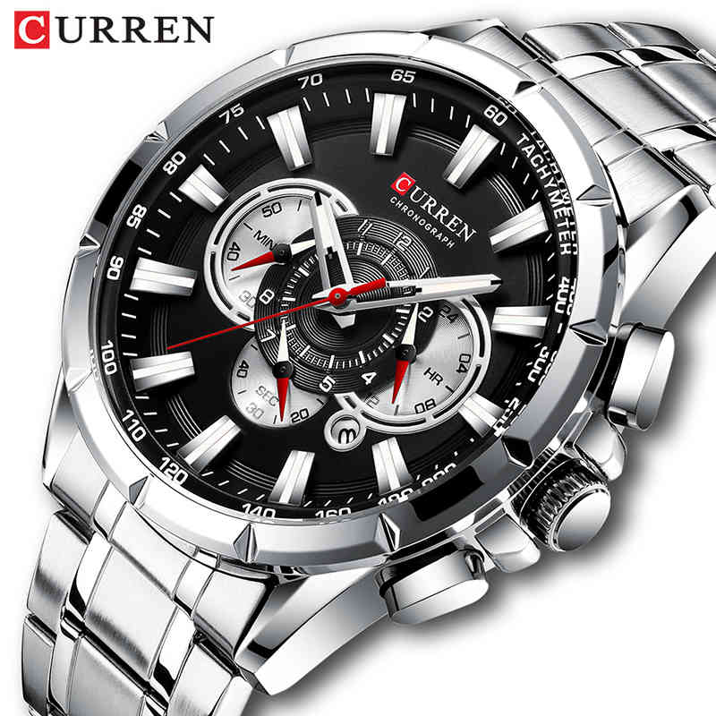 

CURREN Top Brand Luxury Chronograph Quartz Watch For Men Sports Mens Watches Military Male Wrist Watch Clock Relogio Masculino 210517, Silver blue