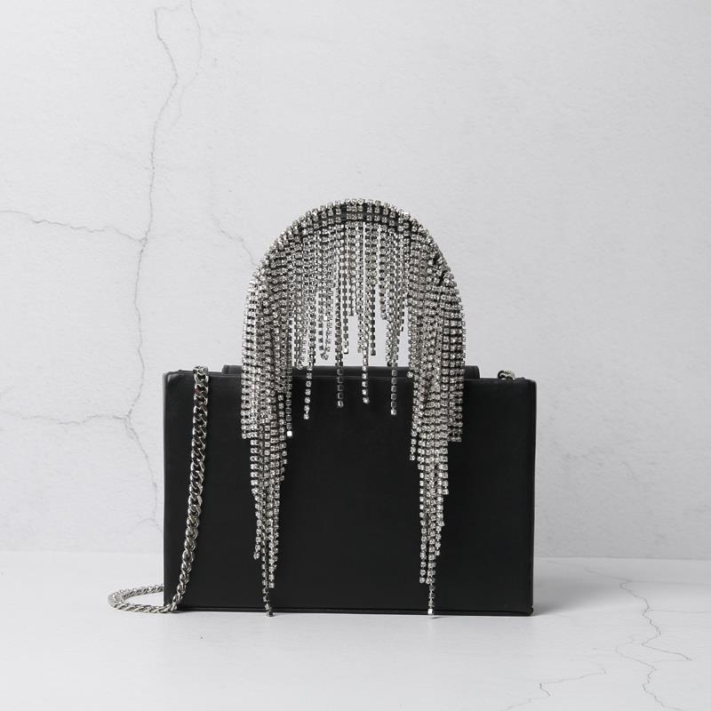

Women Summer Diamonds bags Square Shoulder BagsLuxury Rhinestone Tassel Evening Clutch Black Purse