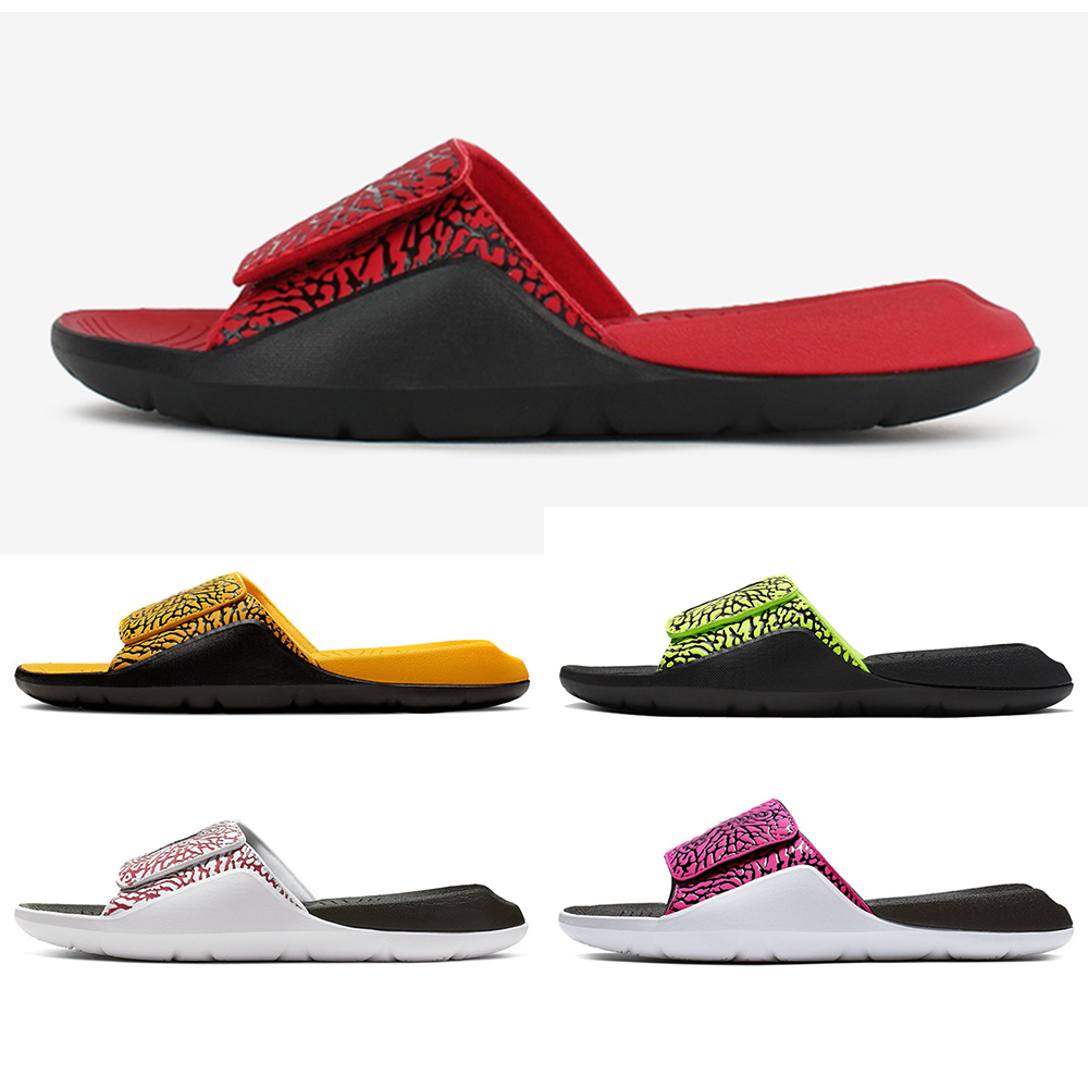 

2021 Hydro  V2 Velcro Burst Crack Slide Slippers Jumpman 7s Beach Pool Sandals Men Women Black White Yellow Pink Rubber Designer Shoes Size 36-45