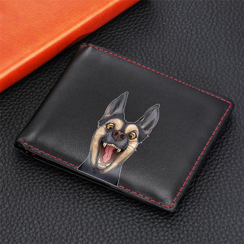

Cartoon Dog Printed Men's Purse Folding Short PU Leather Standard Wallet Card Money Holder Customizable Po/Text Wallets, Red;black