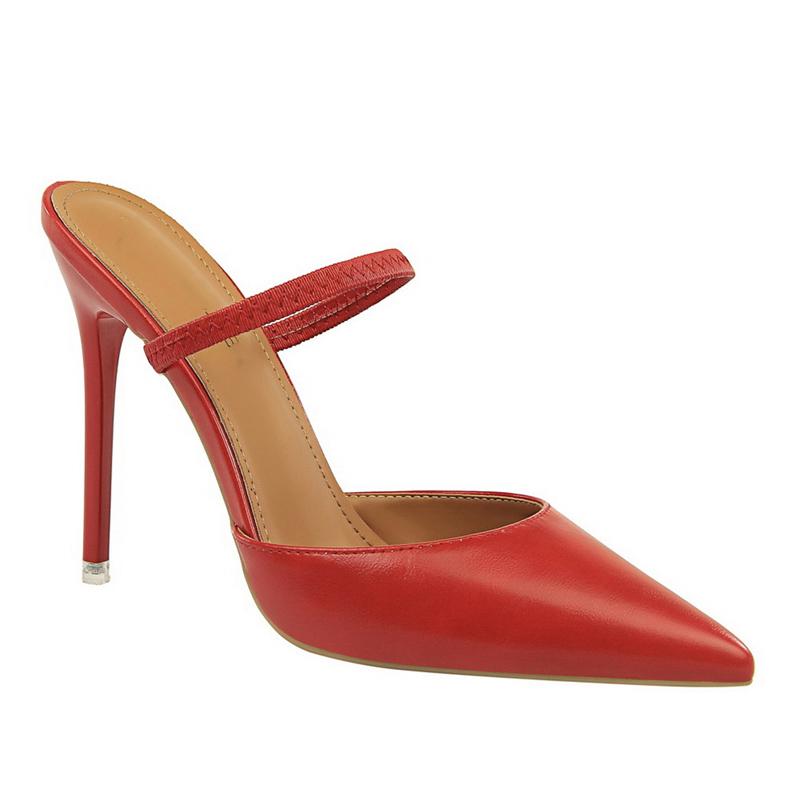

Dress Shoes Women's Large Size Elegant Fashion Slippers Leather Outdoor Design Pointed Toe Sandals Stiletto, Black