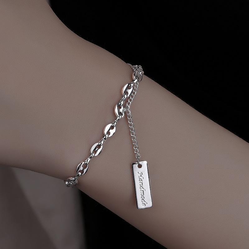 

Charm Bracelets Korean Fashion Double-decker Bracelet 2021 Hip-hop Pig Nose Thick Chain Adjustable For Women Jewelry Pulseras Mujer