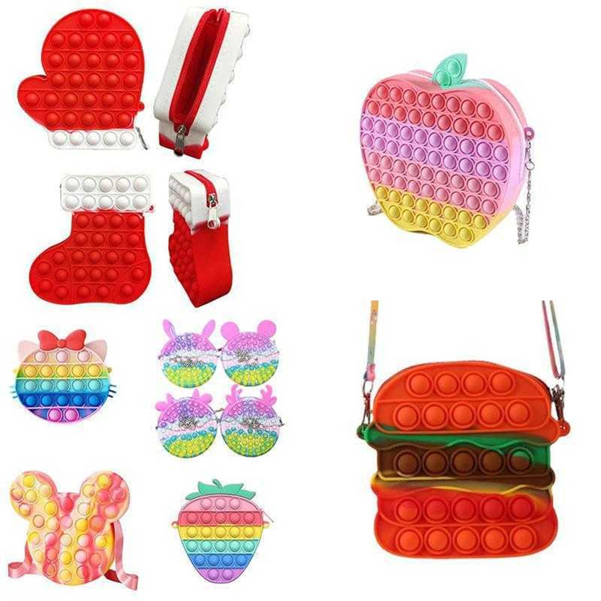 

Fidget Sensory Bubble Bretelle Shoulder Bag Cellphone Straps Finger Push Phone Pouch Case Change Coin Purse Decompression Unicorn Santa Popping Toys for Girls Kids