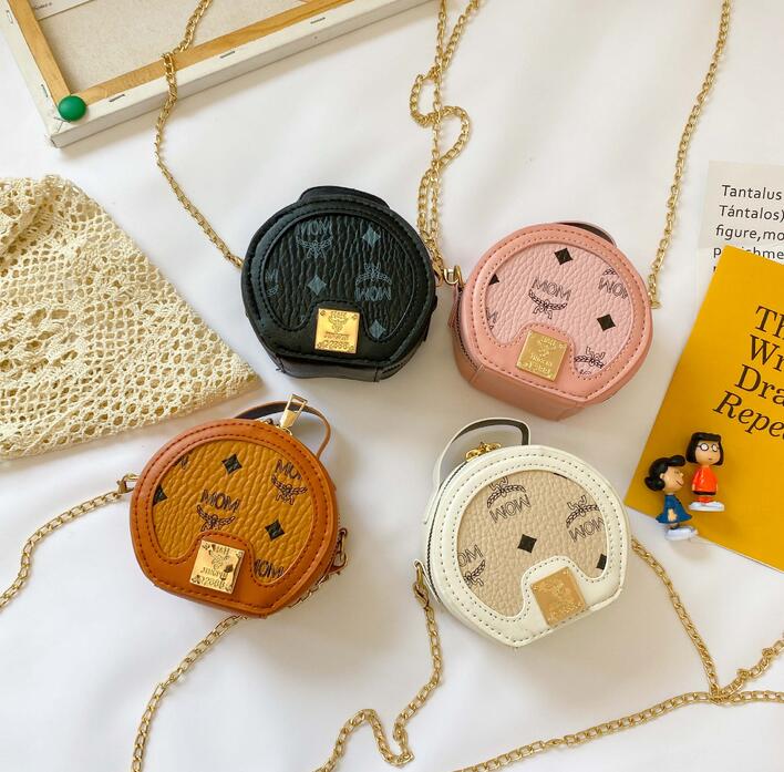 

4colors Leather Desinger Kids Old Flower Print Chain Handbags Bucket Bags PU Messenger purse single shoulder Messenger Girl crossbody wallet, Black