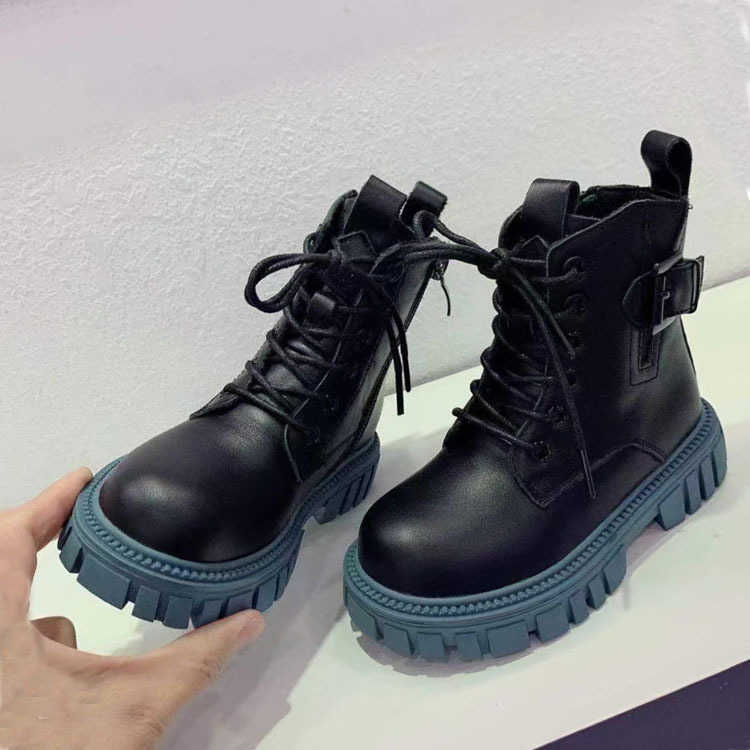 

Children's Leather Martin Boots 2021 Autumn New Girls British Style Short Boys Fashion Toddler Combat Y0909, 02