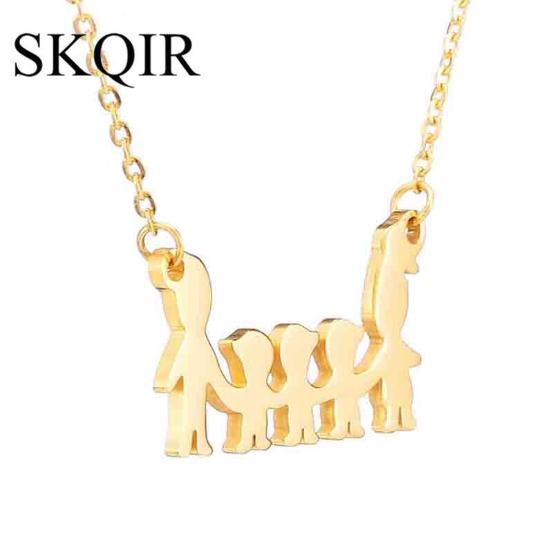 

Pendant Necklaces Family Member Dangle Necklace Boys Hand In Parents Stainless Steel Gold Color Chain Children Jewelry Gift Berloque