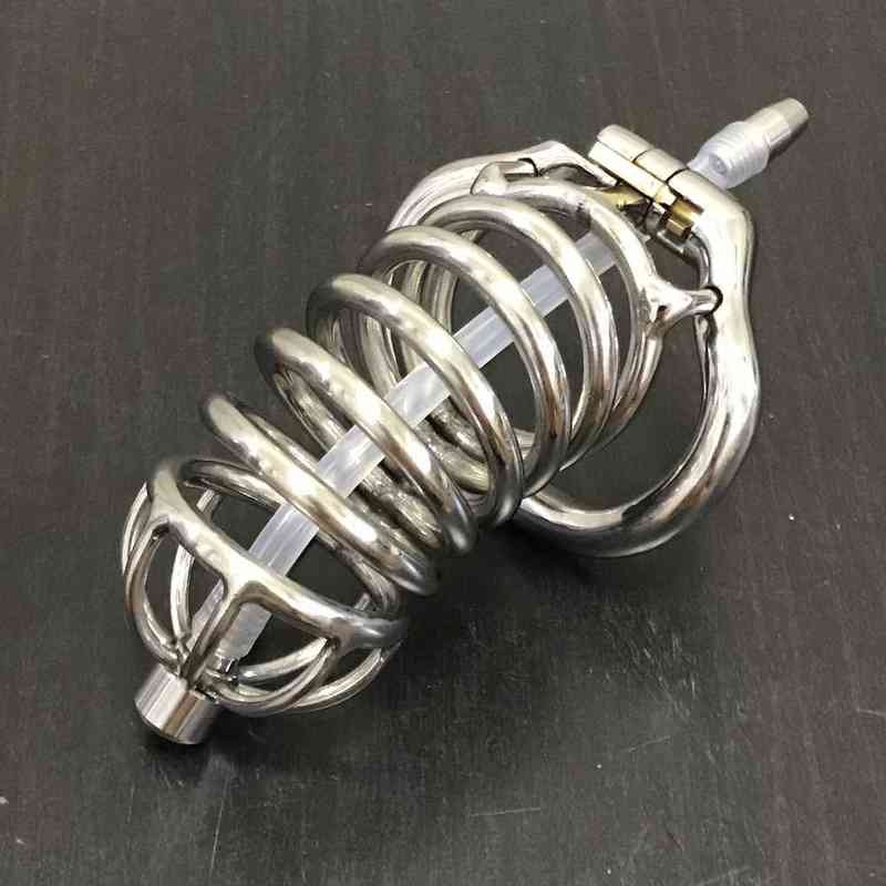 

NXY Chastity Device Stainless Steel Male Large Cock Cage Metal Penis Ring Lock Belt Urethral Catheter Bondage Sex Toys for Men Cc147 1217