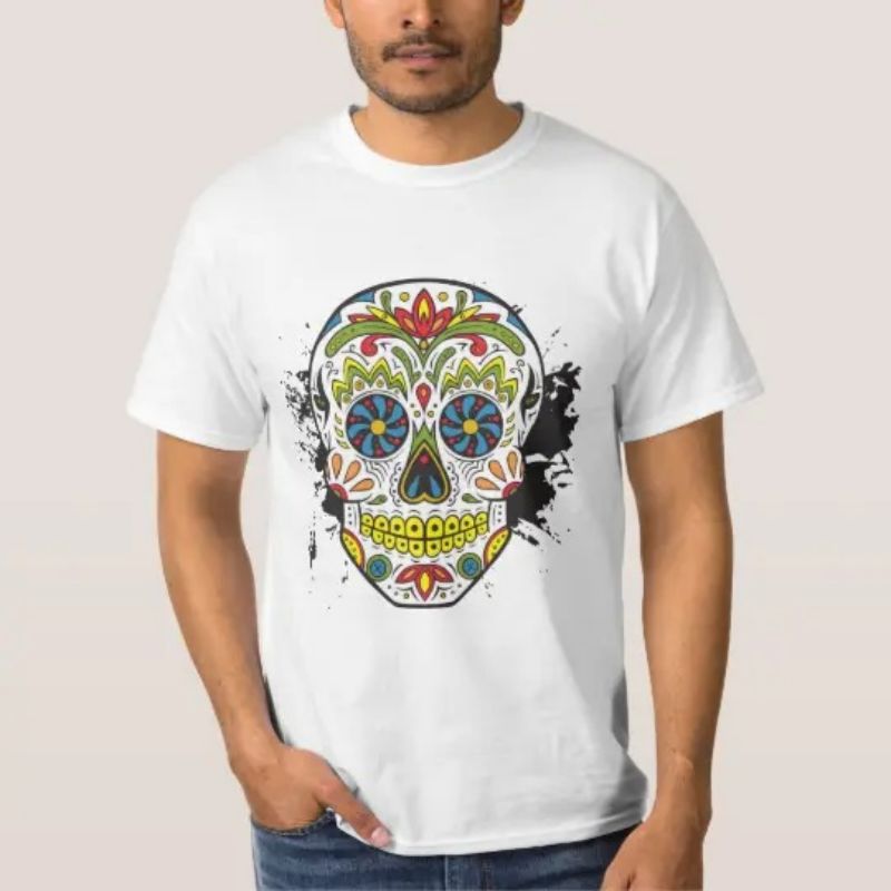 

Blue Eyes Skull Pattern Men's 3D Printed T-shirt Visual Impact Party Top Punk Gothic Round Neck High Quality American Muscle Style Short Sleeve, Picture 2