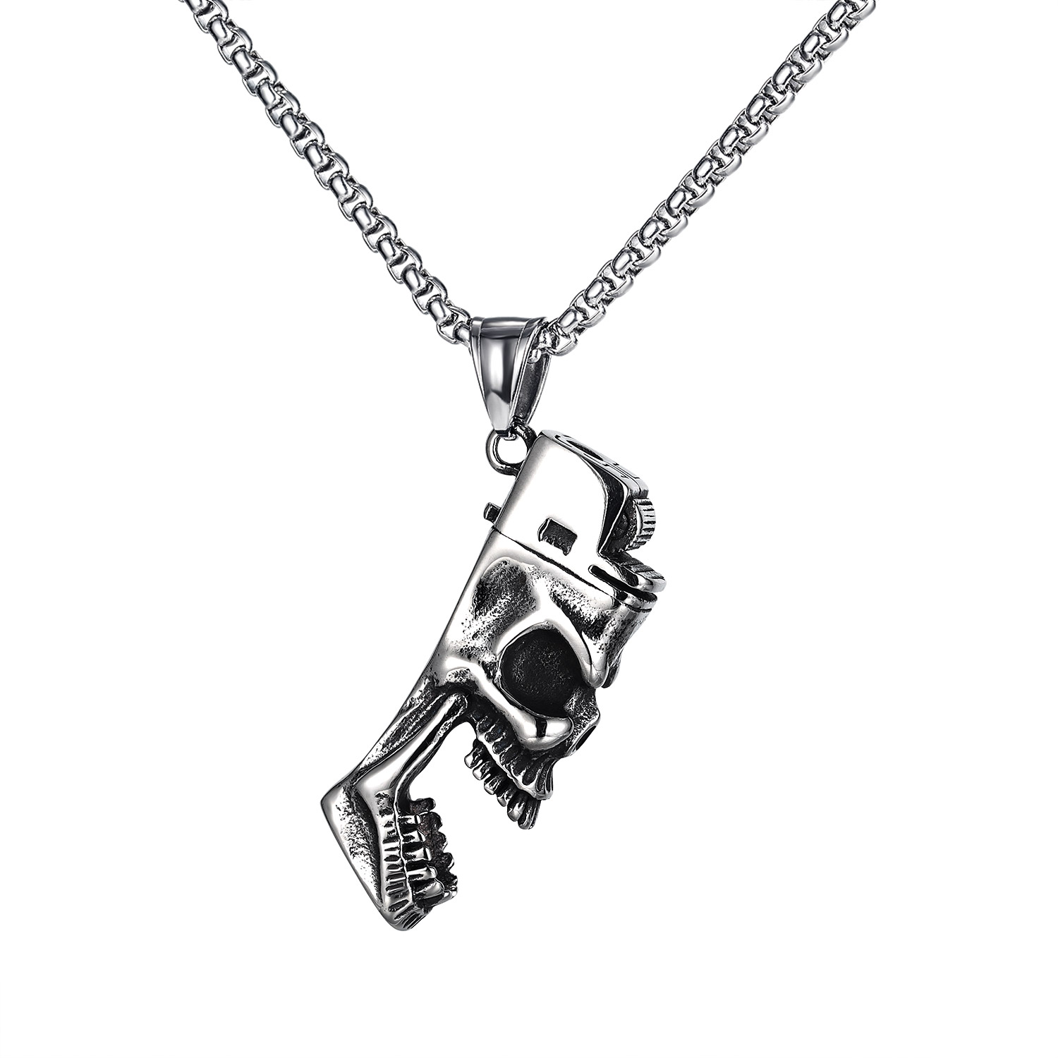 Cigarette lighter necklaces pendants for mens sliver skull punk style stainless steel choker bottle opener tag jewelry to boys birthday gifts GX1-image-706827051
