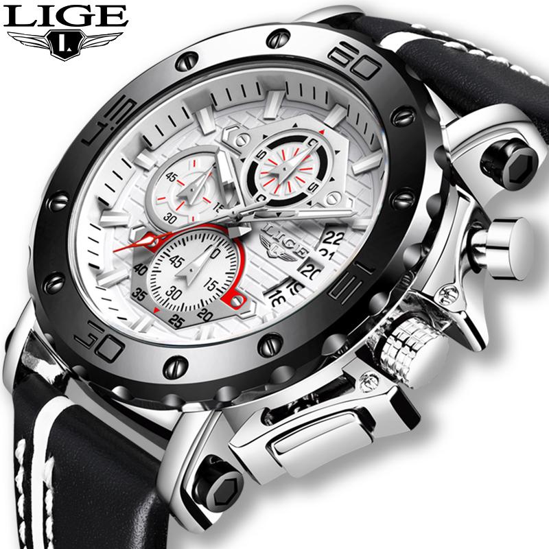 

Wristwatches Watch Men 2021 LIGE Mens Watches Top Big Dial Quartz Clock Male Business Leather Waterproof Sport Chronograph, Rose gold blue
