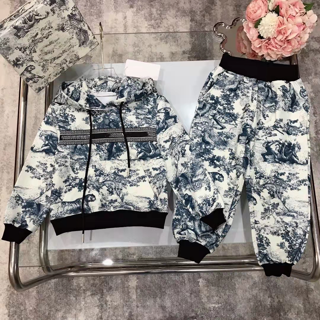 

kids hoodie pants sets Embroidery hoodies childrens autumn round neck tracksuit clothing long sleeve trousers set girls sports boys wear size 100-150 zdlg1109., Customize