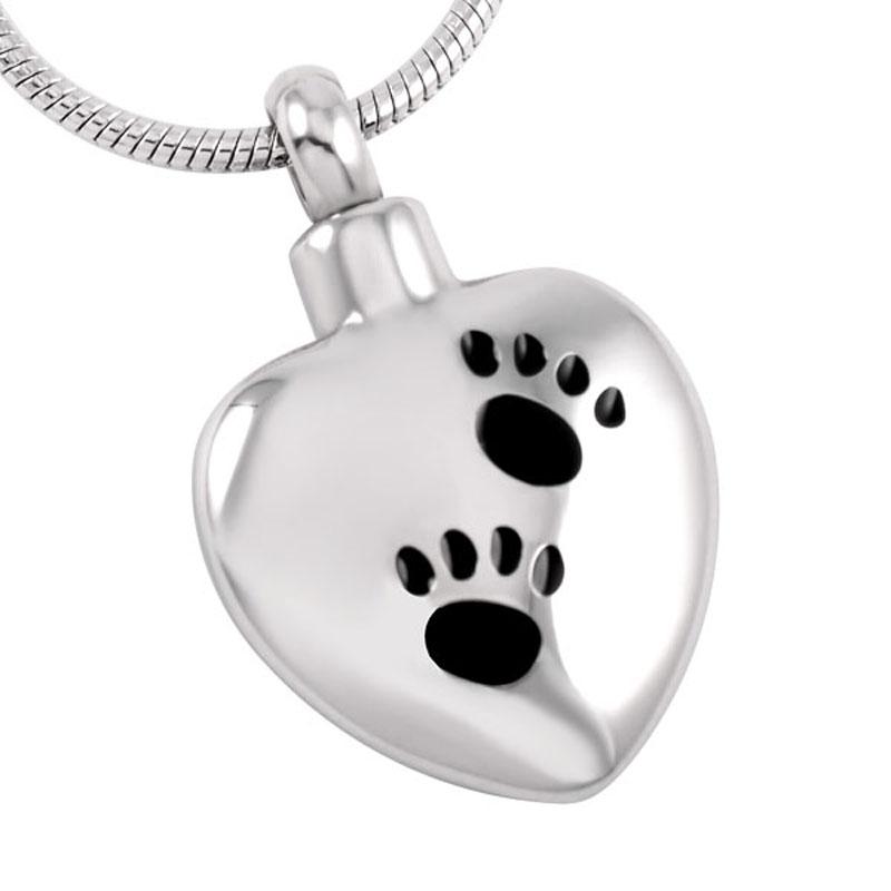 

Pendant Necklaces Double Print In Heart Stainless Steel Memorial Jewelry Dog Cat Ash Keepsake Cremation Necklace For Women Custom Make, Silver