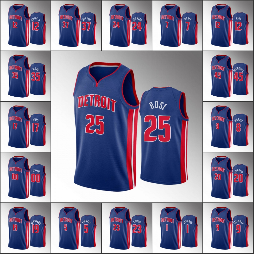 

Basketball Jersey Detroit's Pistons's Derrick Rose Blake Griffin Christian Wood Luke Kennard Icon Blue Custom Jersey 2021 1129, Black;red