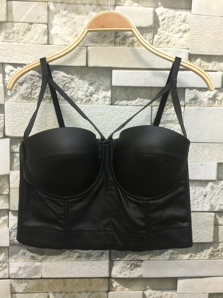 

Women' Tanks & Camis P148 Good Quality Matt PU Leather Cut Cross Bralet Bustier Bra Night Club Party Cropped Tube Top HIM9, Black