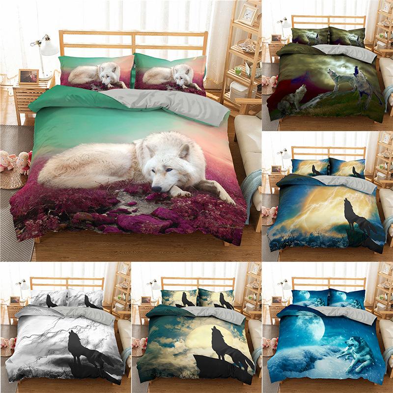 

Bedding Sets Children Fashion 3D Cartoon Animal Print Wolf Duvet Cover+Pillowcase Single  Queen King Bed Set 6 Style