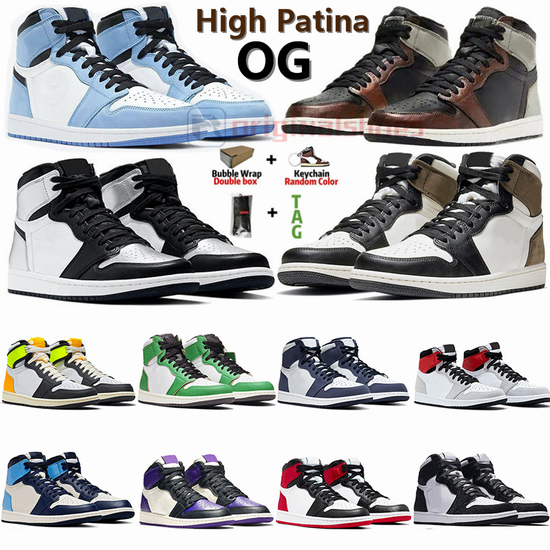 

2021 Airs Retros Jumpman Basketball Shoes 1 1s High OG Patina Silver Toe University Blue Dark Mocha Lucky Green Banned Mens Sneakers Trainers, 39