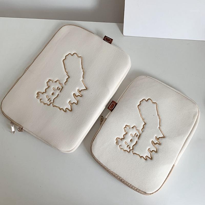 

Storage Bags Tablet Bag Cartoon Embroidery Soft Flannel Notebook Protector Portable File Organizer 11 13 15 Inch
