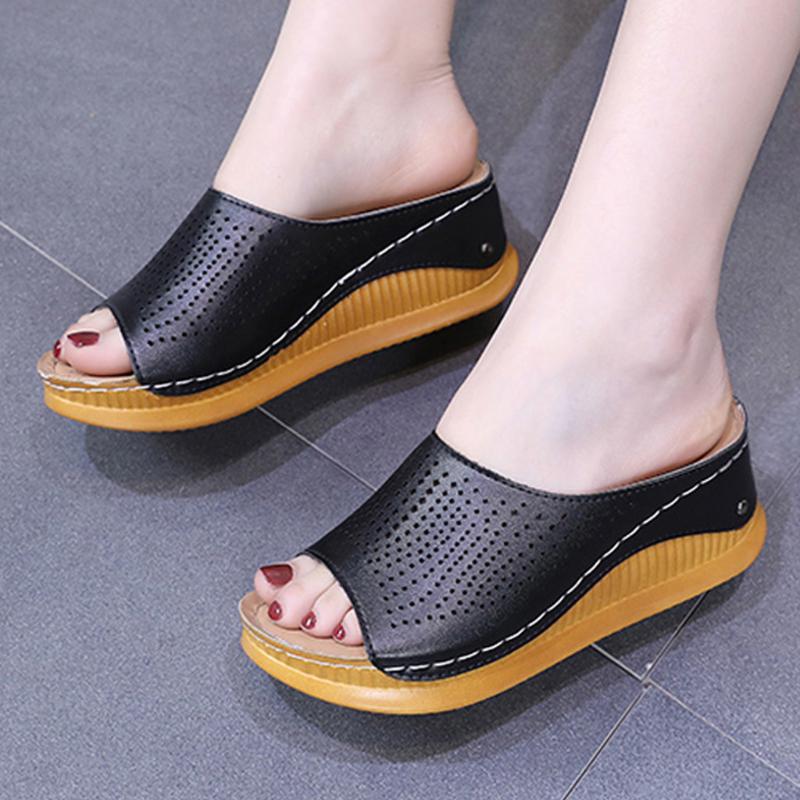 

Slippers Women Summer Wedges Fashion Heeled Shoes Hollow Casual Fish Mouth Zapatillas De Casa Mujer#D32, Yellow
