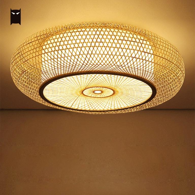 

Ceiling Lights Bamboo Wicker Rattan Round Ripple Light Fixture Craft Vintage Rustic Asian Japanese LED Plafon Lamp Bedroom Living Room