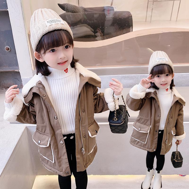 

Down Coat Girls Winter Faux Fur Collar Big Lapel Drawstring Fashion Children Snowsuit Windproof Girl Overcoat 3-8 Years Old Kids, Blue;gray