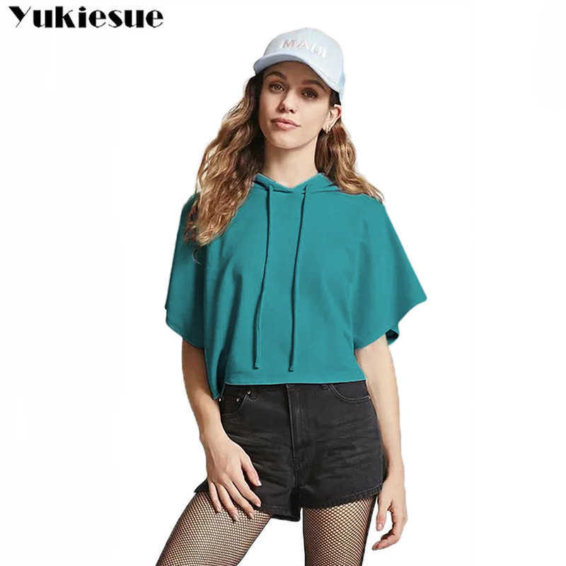 

summer short sleeve hooded women's tshirt top female T- T-s for women t woman tee tops plus size 210608, Black