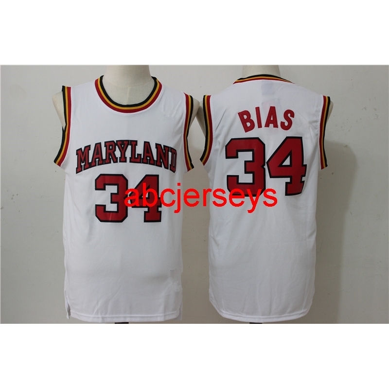

Mens 34 LEN BIAS MARYLAND BASKETBALL JERSEY Embroidery Stitches Top Quality Stitched -XXL, Yellow