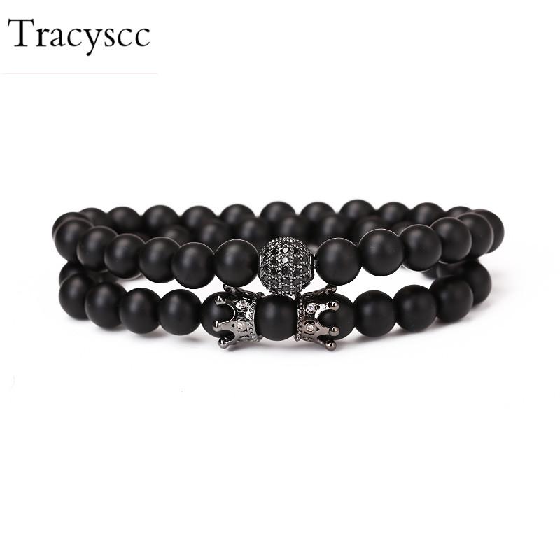 

Beaded, Strands 2pcs/set Bracelet Suit Couple Jewelry 10mm Ball Bracelets & Bangles 8mm Matte Beads For Women Pulseira, Black