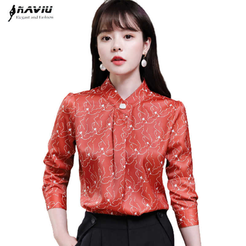 

Chiffon Shirt Women Deasign Fashion Temperament Retro Printed Spring Long Sleeve Blouses Office Ladies Casual Work Tops 210604, Black