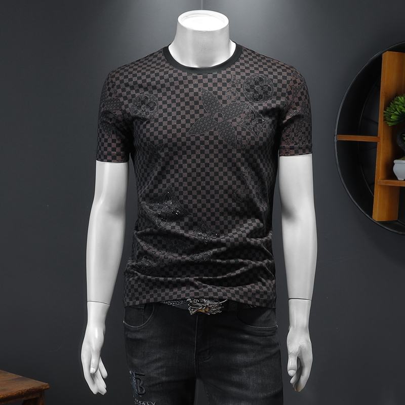 

Spring/Summer 2022 pure cotton men's youth tops embroidered hot diamond printing short-sleeved T-shirts slim round neck trend high-end bottoming shirts, Extra amount
