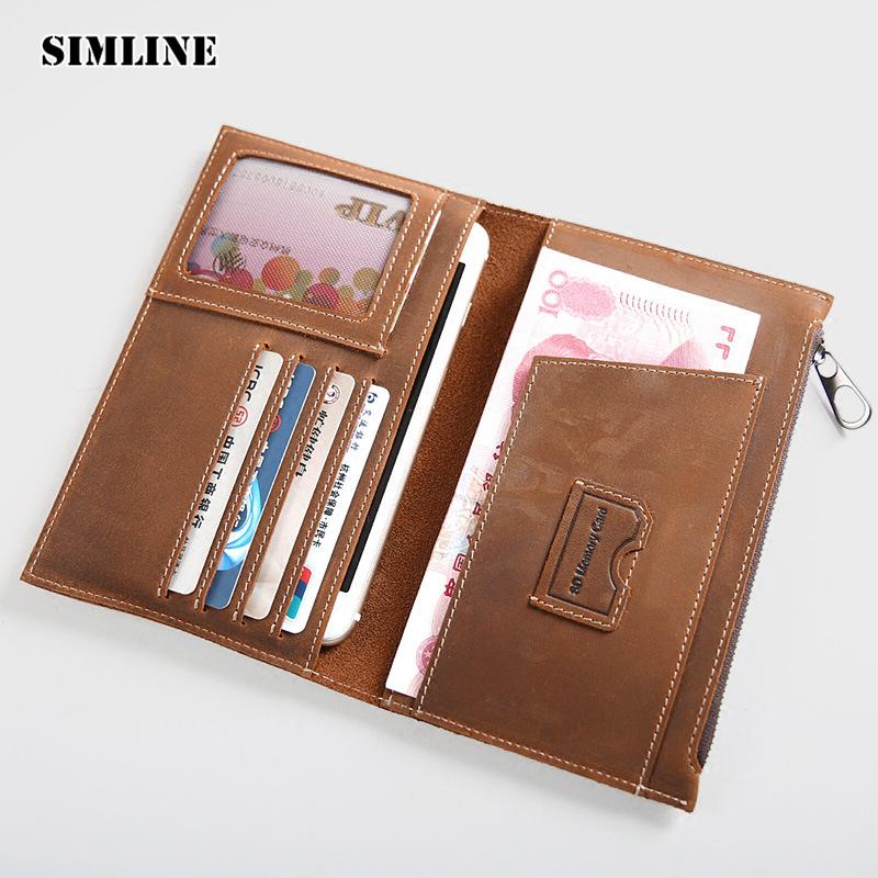 

Wallets Vintage Genuine Leather Passport Wallet Men Male Long Purse Cover Card Holder Zipper Coin Pocket Man, Red;black
