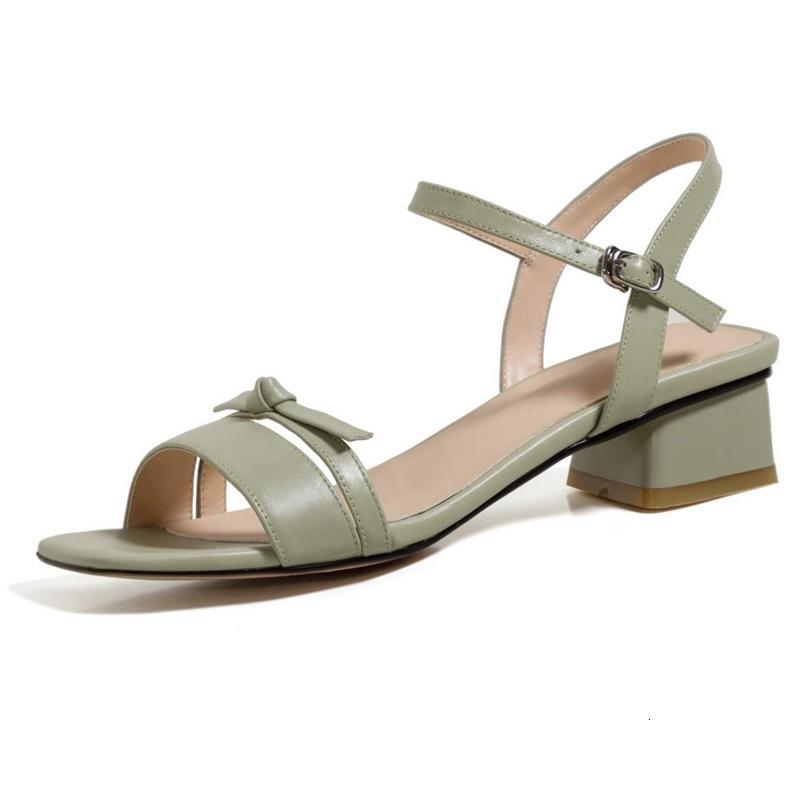 

Sandals Genuine Leather Square Toe Med Heels Opean High Fashion Butterfly-knot Buckle Straps Women Shoes L78 GH3A, Apricot