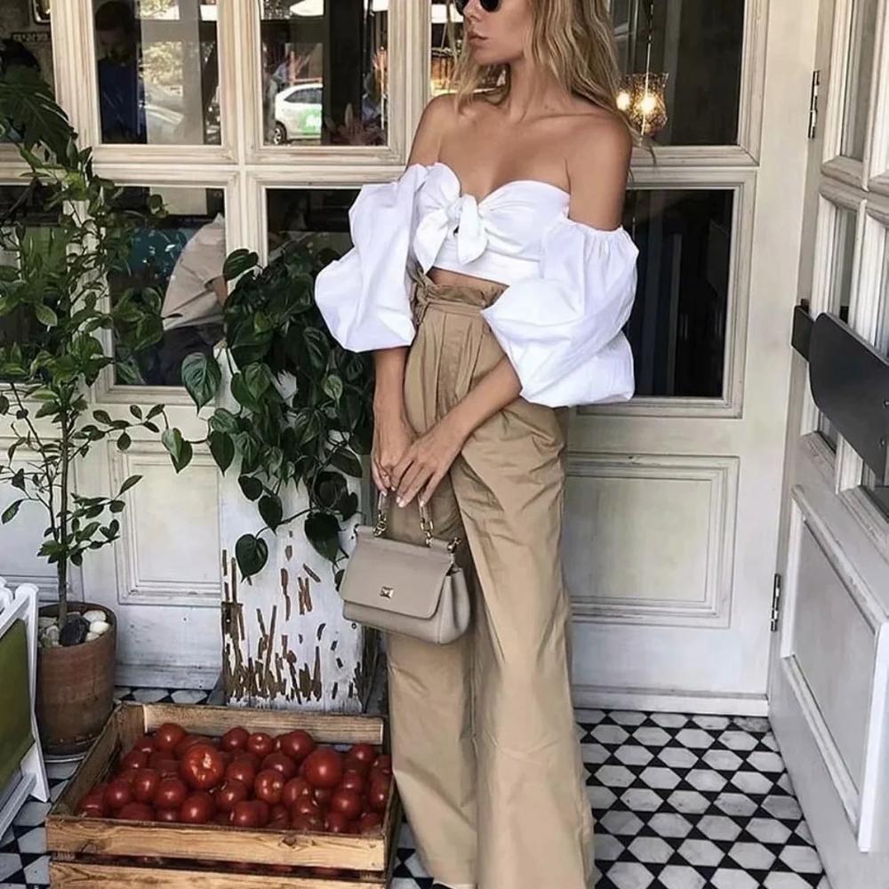 

women fashion slash neck bow back zipper shirts ladies puff sleeve solid mini shirt chic female sexy club Vestidos 210521, White