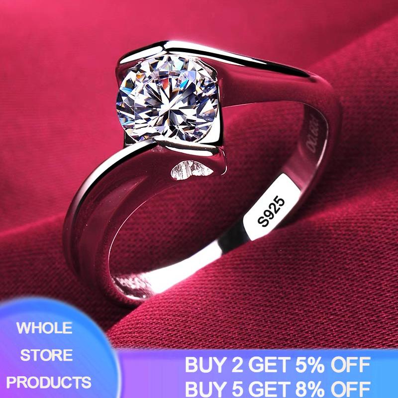 

Cluster Rings YANHUI 100% Original 925 Sterling Silver 0.75ct Lab Diamond For Women Party Elegant Wedding Fine Jewelry Gift R373, Golden;silver