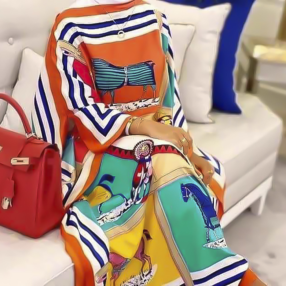 

Women Brand Designer Letters African Clothes Africa Dress Print Dashiki Ladies Clothing Ankara Plus Size Slash Neck Long Sleeve Waist Dresses with Turban, #1