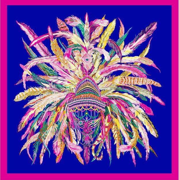 

Scarves 90x90cm Silk Square Scarf Feather Woman Scarves&Wraps Feathers Crown Spanish Foulard Hijab