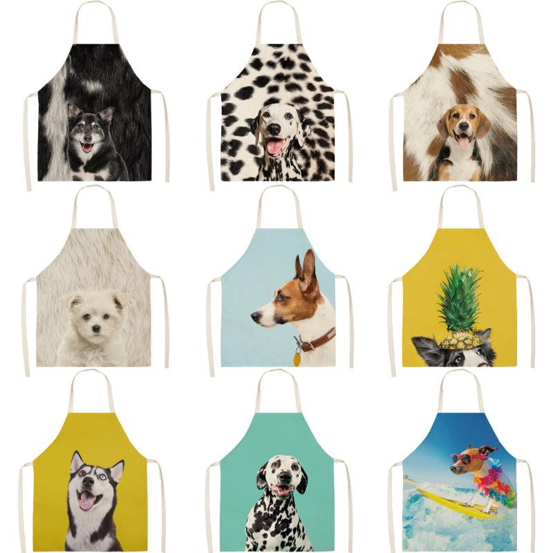 

1Pcs Kitchen Pet Dog Pattern Apron Sleeveless Cotton Linen Aprons For Men Women Home Cleaning Tools