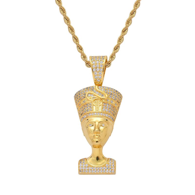 

Pendant Necklaces Hip Hop Cubic Zirconia Paved Bling Iced Out Egyptian Pharaoh Pendants Necklace For Men Rapper Jewelry Gold Silver Colo