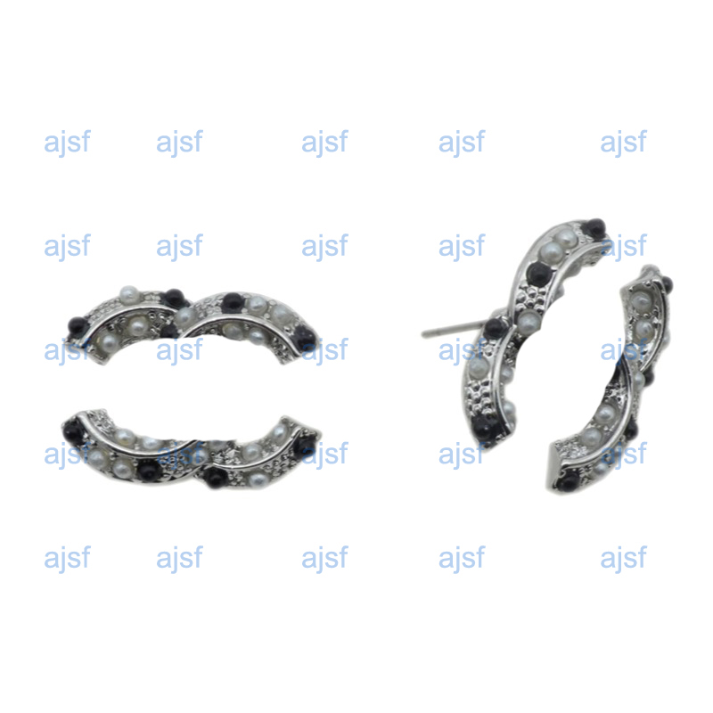 

Open as C Crystal Letter Designer Earrings Bling Pearl Fashion Stud Women Rhinestone Studs Earring for Party with Box, Golden;silver