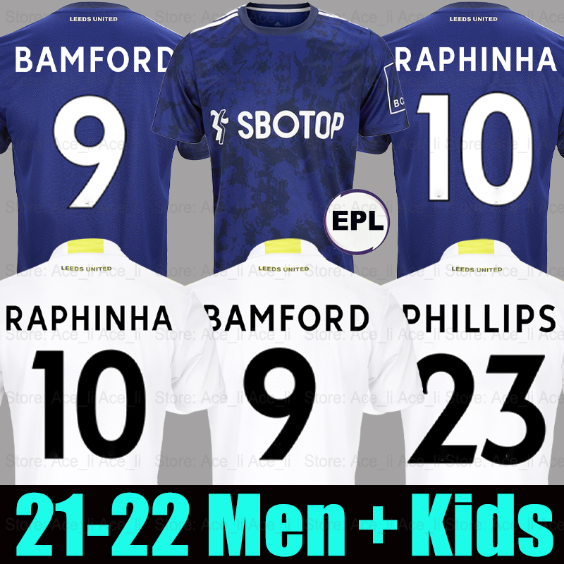 

21 22 Leeds soccer jersey United 2021 2022 PHILLIPS FIRPO JUNIOR BAMFORD RAPHINHA DIEGO LLORENTE RODRIGO Goalkeeper home football shirt men + kids kits uniform, Kids 21-22 away