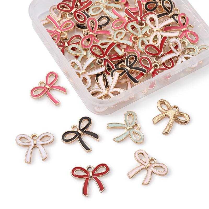 

Charms 1Set Light Golden Plated Alloy Ribbon Bow Bowtie Enamel Bowknot Pendants 16x18mm For DIY Earring Bracelet Jewelry Making, Bronze;silver