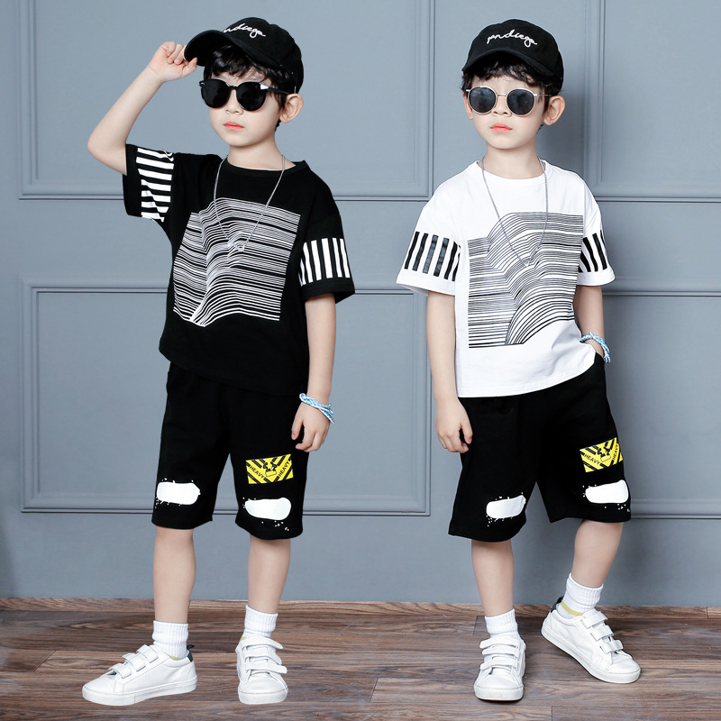 

Boy's Summer Clothes Children's Clothing Sets Fashion Korean Style Boy Sports Short-sleeved T-shirt + Loose Shorts Trendy Top 2-piece Set Kids Outfits, Black