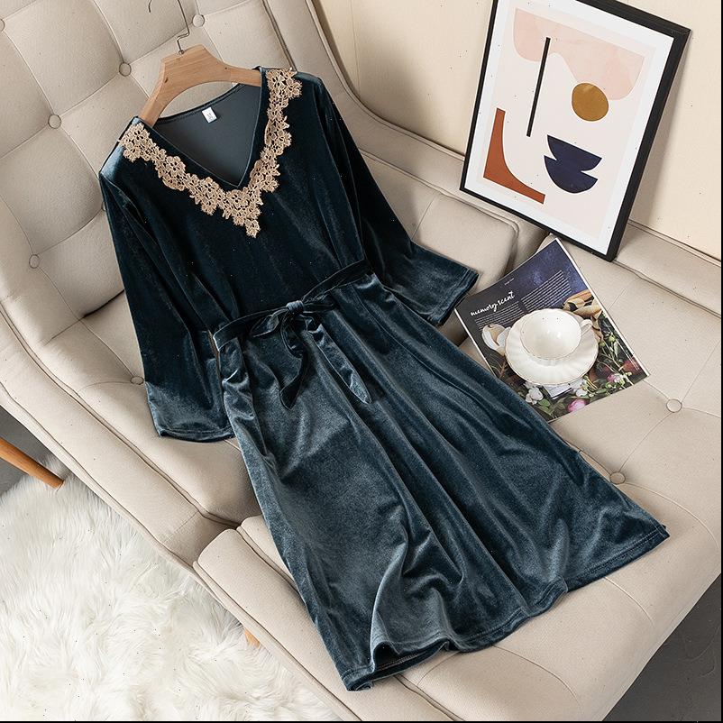 

autumn nightdress velvet nightwear womens sleepwears nightgown intimate lingerie full sleeve homewear home dressing gown, Black;red