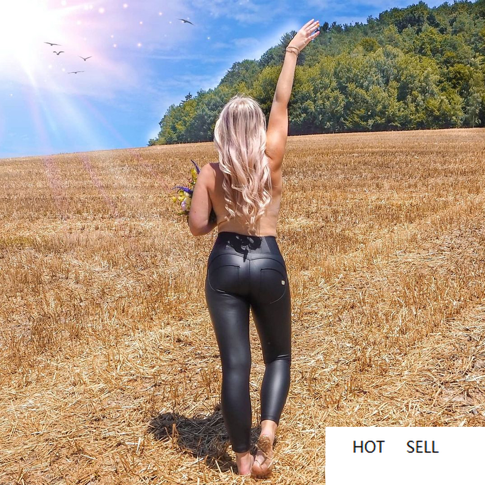 

high waisted pleather leather pants girls fleece leggings women yoga high waist sports, Shiny black