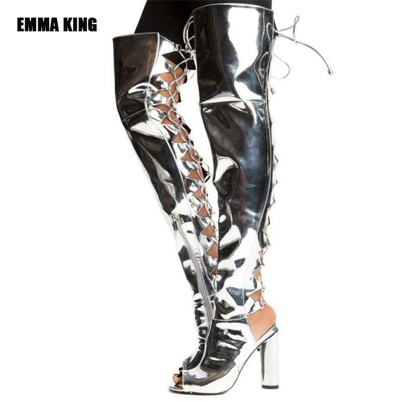 

Boots 2021 Spring Woman Over The Knee Sexy Back Cross Tied Square Heel Lady Peep Toe High Stiletto Fashion Boot 35-44, Black