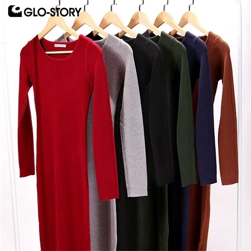 

GLO-STORY Women Sweater Dress Elegant Chic Long Sleeve Knit Sexy Party Bodycon es WMY-2616 211109, Purple